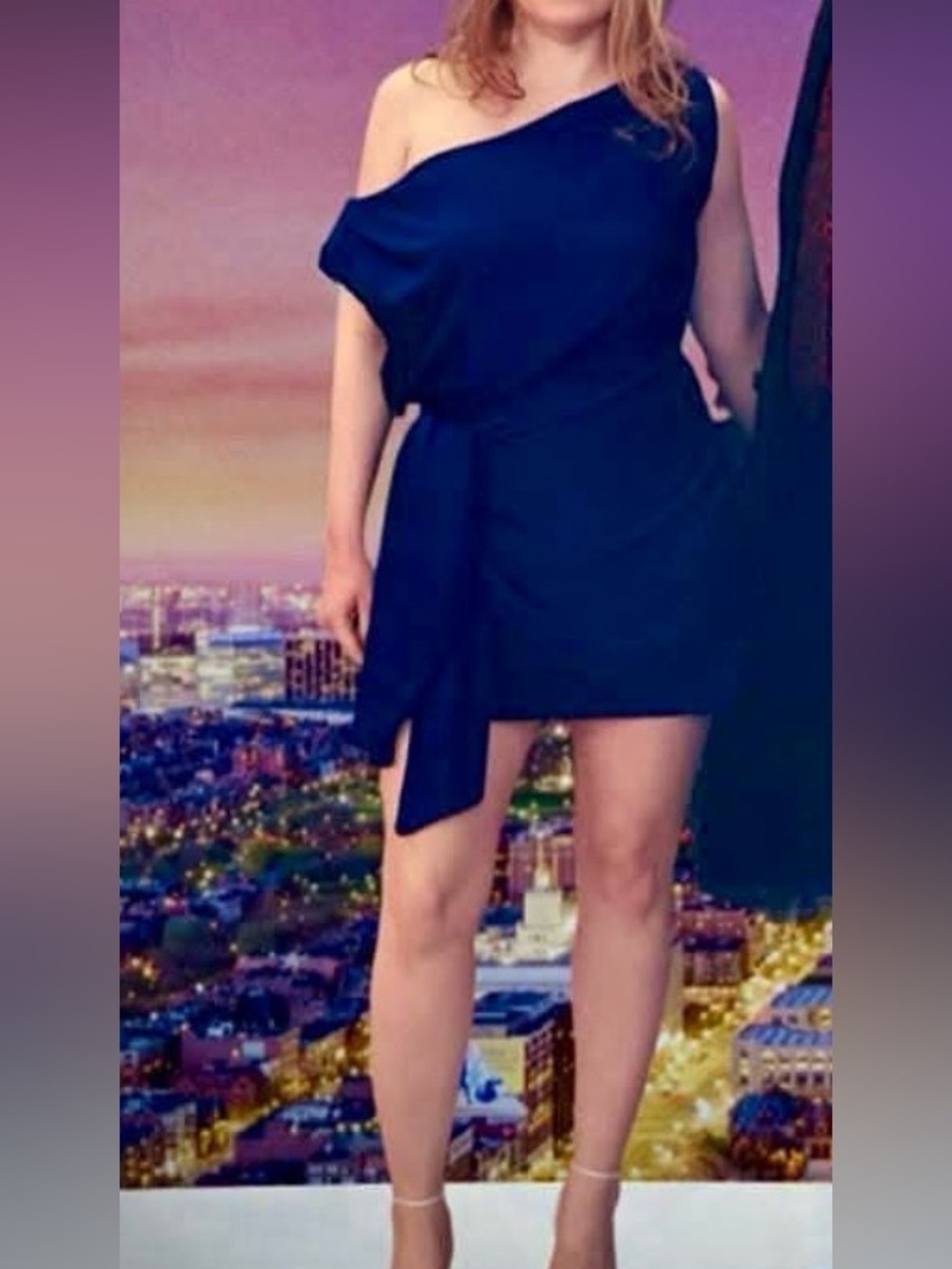 Petal & Pup One-Shoulder Navy Dress with Waist Sash